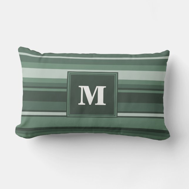 Coussin Rectangle Monogramme sauge bandes vertes (Recto)