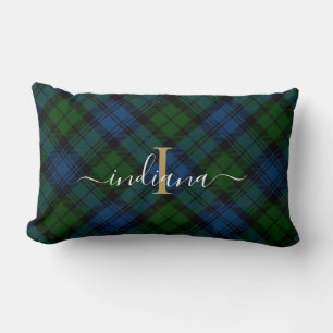 Coussin Rectangle Monogramme Script plaqué Tartan Campbell Militaire