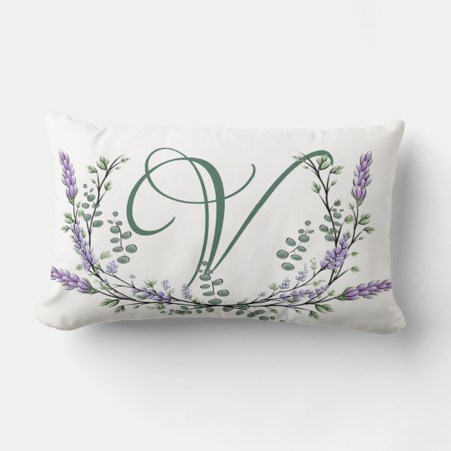 Coussin Rectangle Monogramme V Lavande Eucalyptus (Recto)