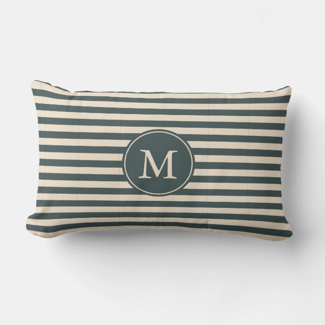 Coussin Rectangle Monogramme vert foncé blanc cassé Motif (Recto)