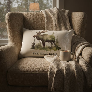 Coussin Rectangle Moose à l'aquarelle personnalisé en coton The Cozy