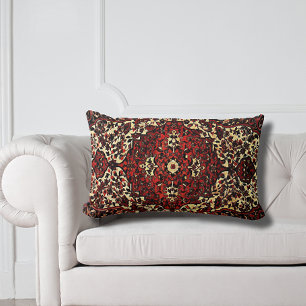 Coussin Rectangle Moquette persane look rouge foncé et crème