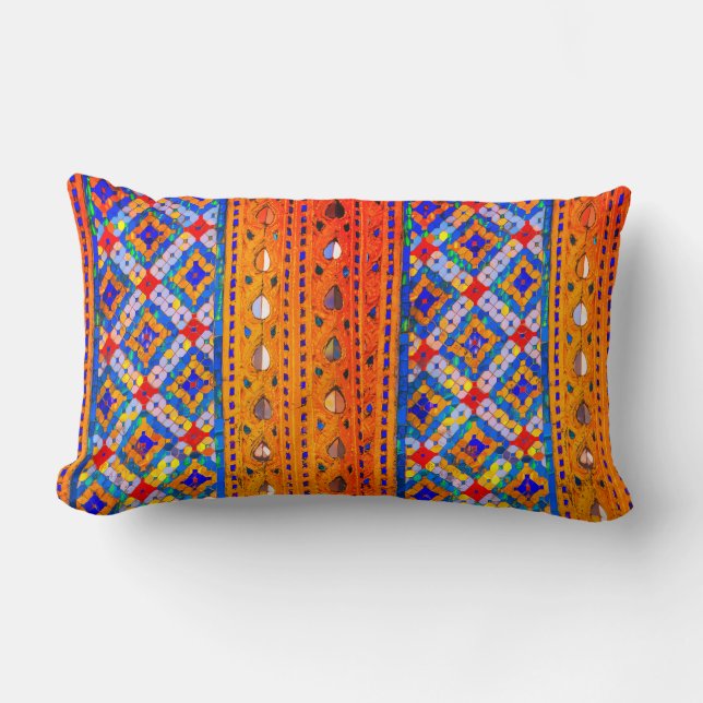 Coussin Rectangle Mosaic Designs en or, rouge, bleu, blanc (Recto)