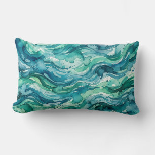 Coussin Rectangle Motif Abstrait Aquarelle Océan Sarcelle