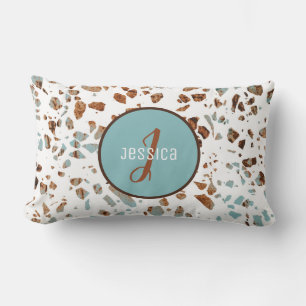 Coussin Rectangle Motif Abstrait customisé Terrazzo Brown et bleu