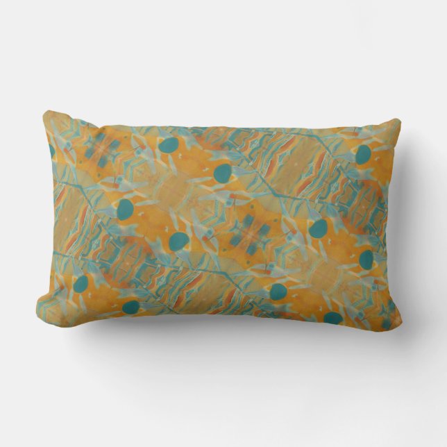 Coussin Rectangle Motif Abstrait orange et turquoise (Recto)
