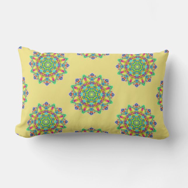 Coussin Rectangle Motif Boho Yellow Mandala (Recto)