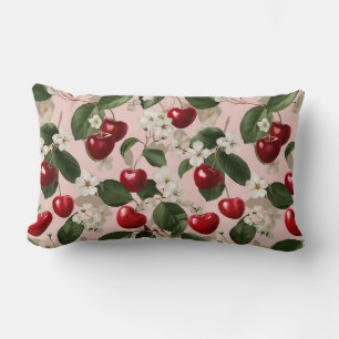 Coussin Rectangle Motif botanique rose rouge de cerisier fleuri vint