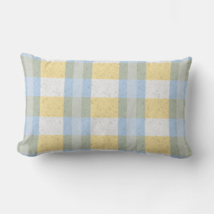Coussin Rectangle Motif carreaux bleu pastel et jaune