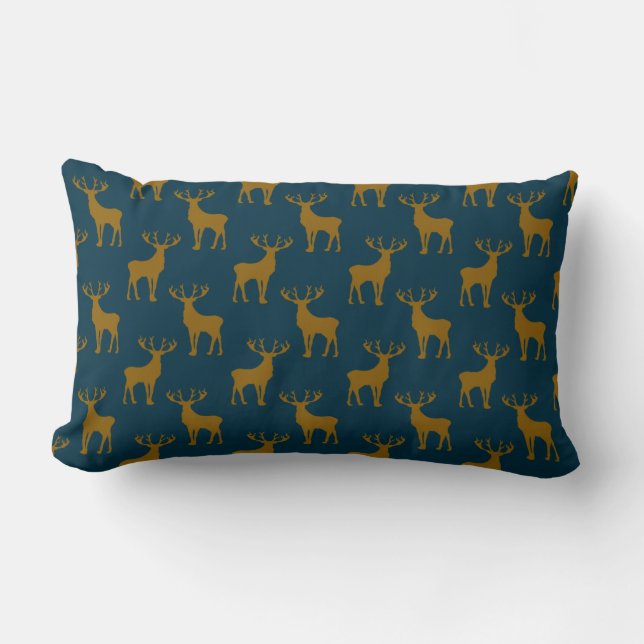 Coussin Rectangle Motif cerf marron et bleu (Recto)