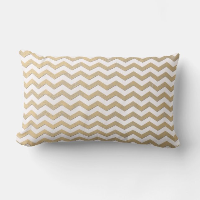 Coussin Rectangle Motif Chevron Or et Blanc (Recto)