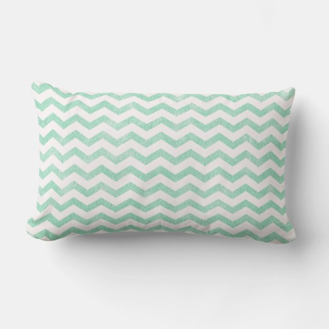 Coussin Rectangle Motif chevron vert menthe et blanc (Recto)