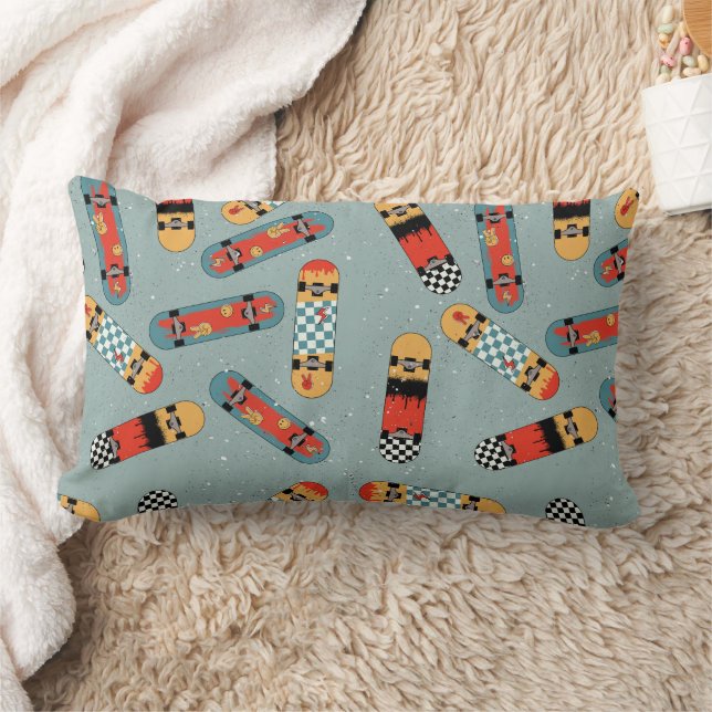 Coussin Rectangle Motif Cool bleu Retro Skateboard (Couverture)