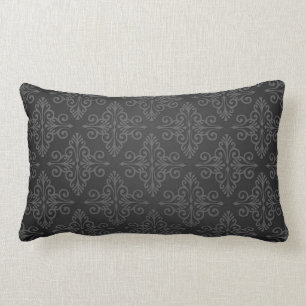 Coussin Rectangle Motif damassé gris charbon noir