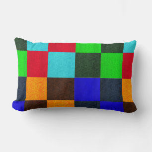 Coussin Rectangle Motif damier mosaïque multicolore Bleus Verts,