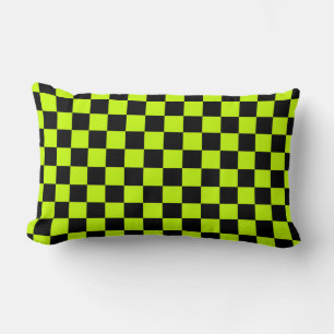 Coussin Rectangle Motif damier vert acide et noir
