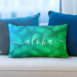 Coussin Rectangle Motif d'ananas vert turquoise