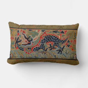 Coussin Rectangle Motif de broderie en soie de dragon chinois antiqu