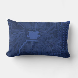 Coussin Rectangle Motif de carte mère Geek bleu