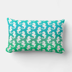 Coussin Rectangle Motif de cheval de mer mignon sur Blue Green