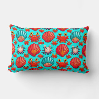 Coussin Rectangle Motif de crabes de dessin animé et de coquillages