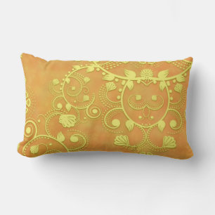 Coussin Rectangle Motif de Damas Floral Jaune Doré