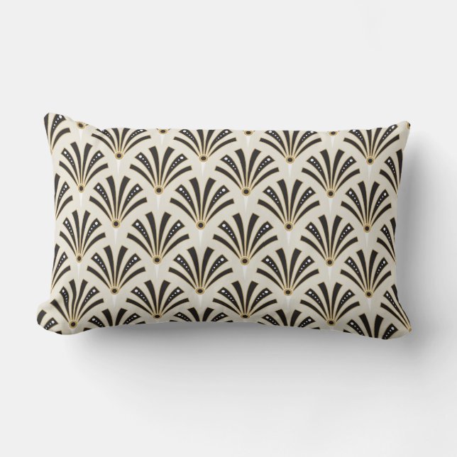 Coussin Rectangle Motif de fan d'art déco sur la crème (Recto)