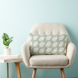 Coussin Rectangle Motif de feuille de sureau 2 voies vert + blanc