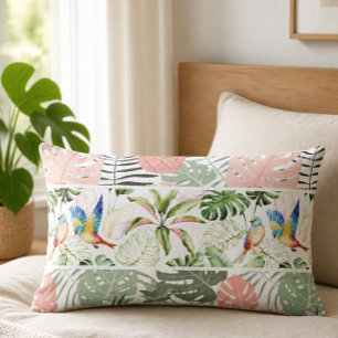 Coussin Rectangle Motif de feuille et d'oiseau tropical