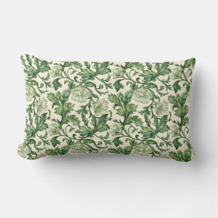 Coussin Rectangle Motif de feuilles d'acanthe vert foncé orné