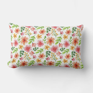 Coussin Rectangle Motif de fleurs roses à l'aquarelle