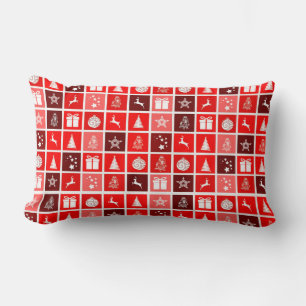 Coussin Rectangle Motif de grille de Noël rouge moderne minimaliste