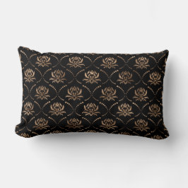 Coussin Rectangle Motif de luxe Lotus Flower - noir et or