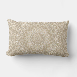 Coussin Rectangle Motif de mandala d'ornement kaki et blanc