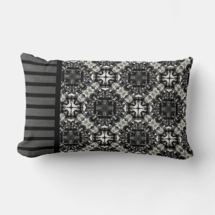Coussin Rectangle Motif de Mandalas noir, blanc et gris