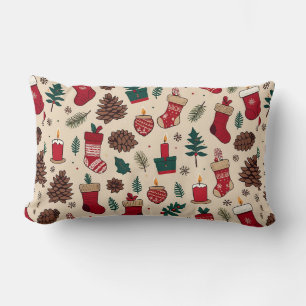 Coussin Rectangle Motif de Noël festif avec chaussettes
