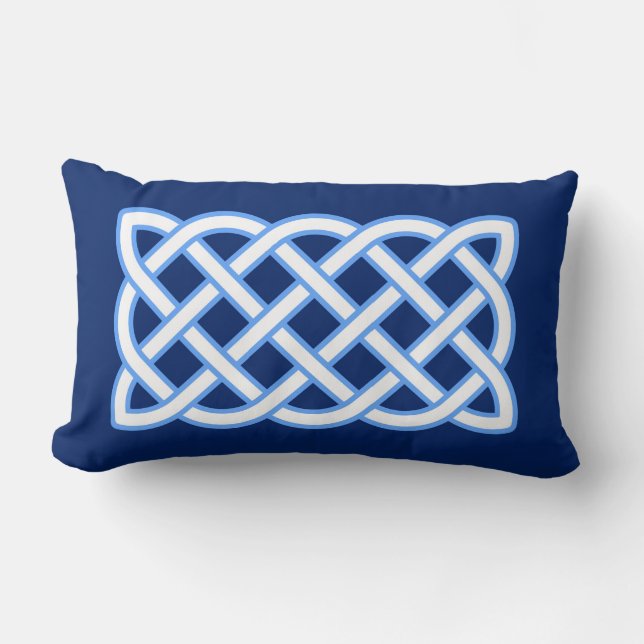 Coussin Rectangle Motif de noeud celtique, bleu de cobalt et blanc (Recto)