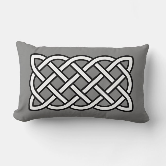 Coussin Rectangle Motif de noeud celtique, noir et blanc sur gris /  (Recto)