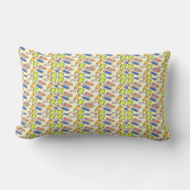 Coussin Rectangle Motif de papeterie sur jaune (Recto)