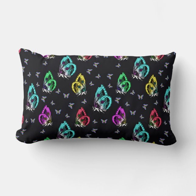 Coussin Rectangle Motif de papillon noir coloré (Recto)