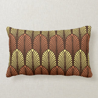 Coussin Rectangle Motif de plume d'art déco, brun foncé et rouille
