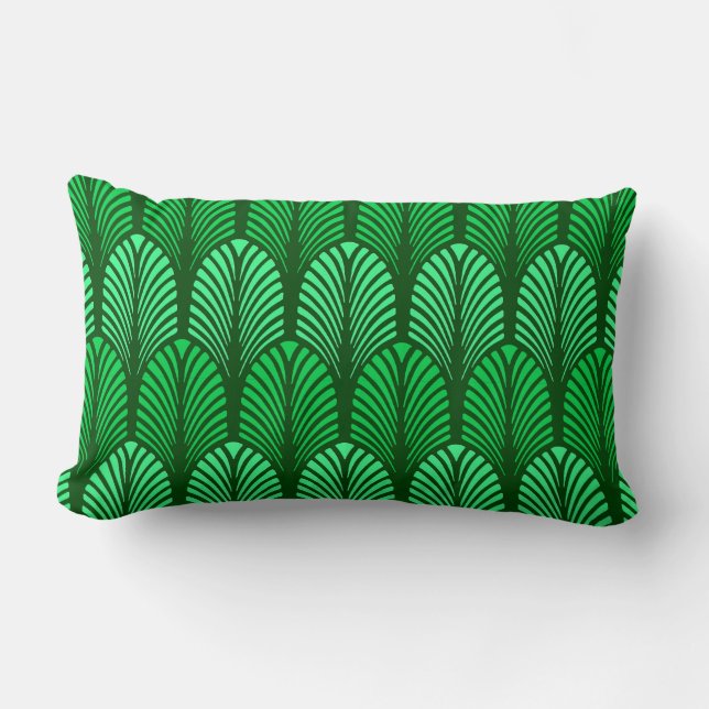 Coussin Rectangle Motif de plume d'art déco, vert vert (Recto)