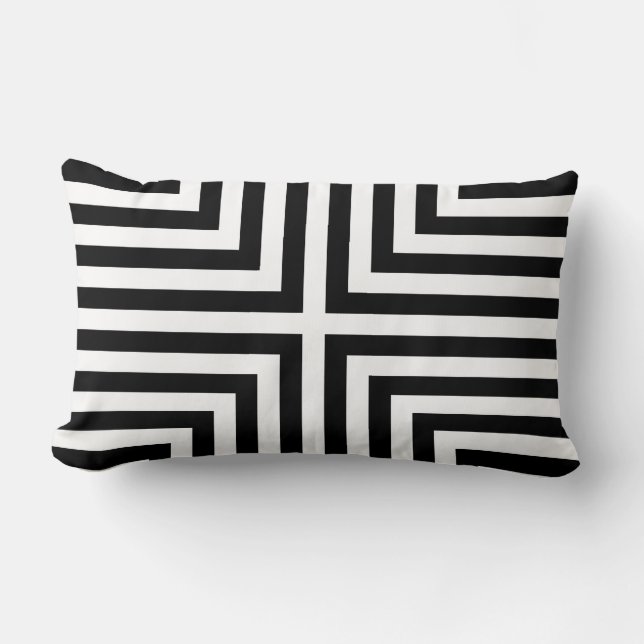 Coussin Rectangle Motif de répétition angulaire rayé noir et blanc (Recto)