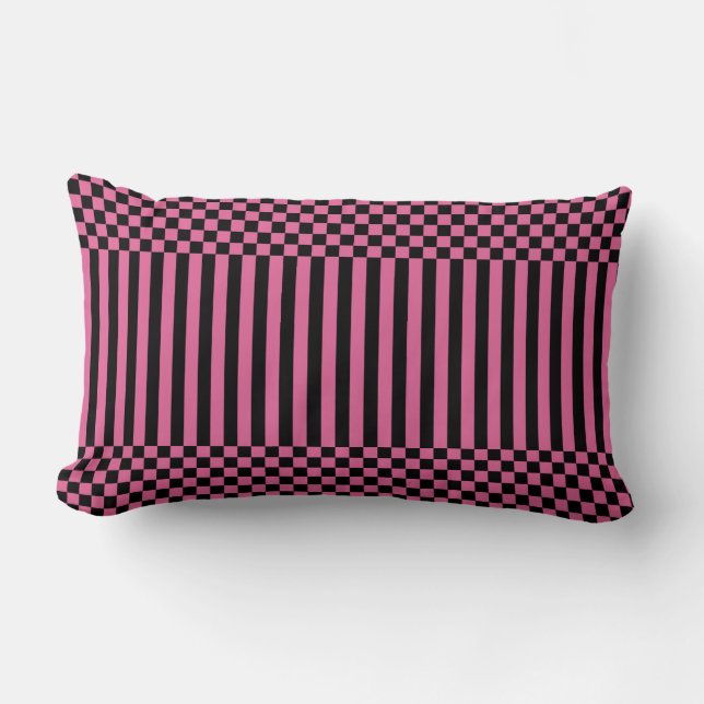 Coussin Rectangle Motif de répétition rose et noir (Recto)