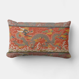 Coussin Rectangle Motif de soie Dragon Rouge et Noir Impérial