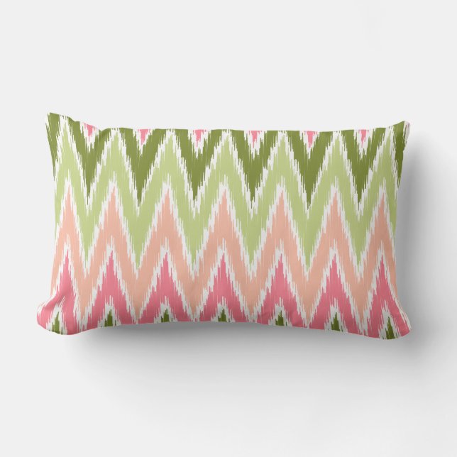 Coussin Rectangle Motif de stripes Zig Zag Pink Green Ikat Chevron (Recto)