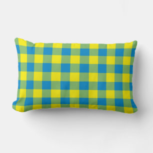 Coussin Rectangle Motif de vérification de la plaid bleu jaune vert