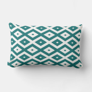 Coussin Rectangle motif diamant turquoise et blanc