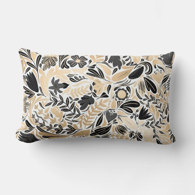 Coussin Rectangle Motif d'illustration de Feuilles floraux noirs d'o (Recto)