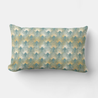 Coussin Rectangle motif d'or turquoise, motif de plumes de ventilate